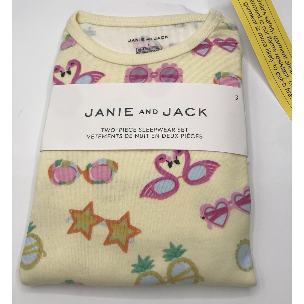 Janie And Jack Pajamas Girls Size 3 Short Set Shirt Flamingos Yellow Pink